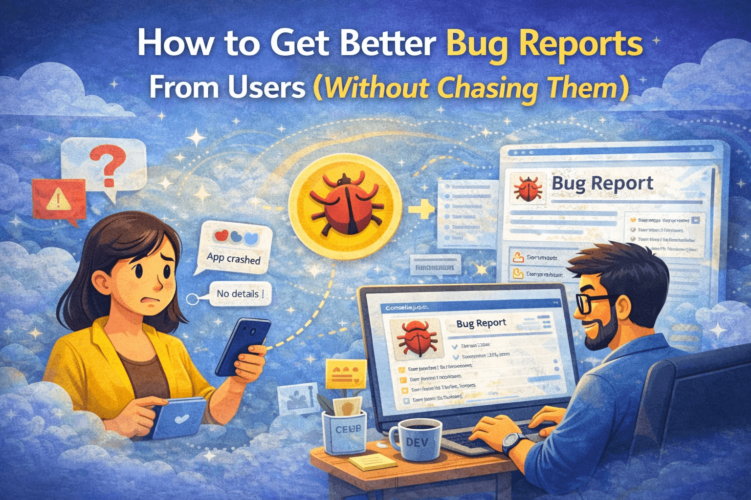 Developer debugging a vague bug report on a SaaS dashboard