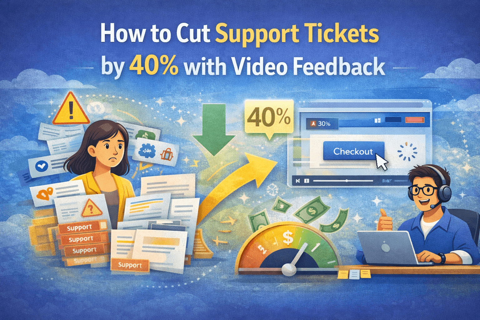 Support team working together at desk